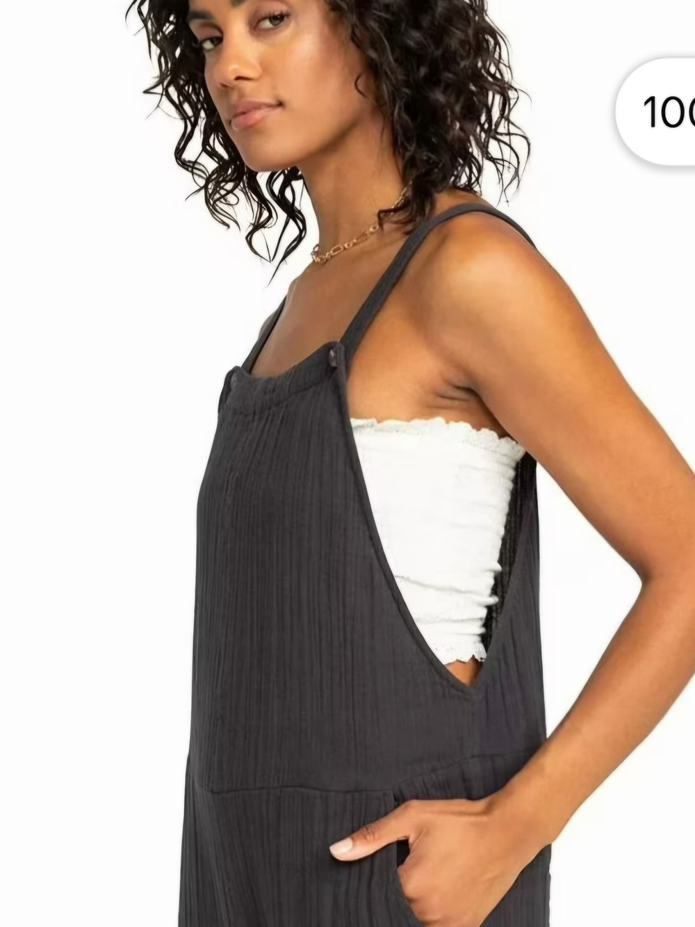 Roxy Black Textured Wide-Leg Jumpsuit Overalls